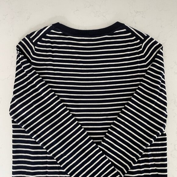 Talbots Petites LS Tie Detail Crew Nk Striped Cotton Tencel Top Navy Wht Sz SP - Picture 7 of 10